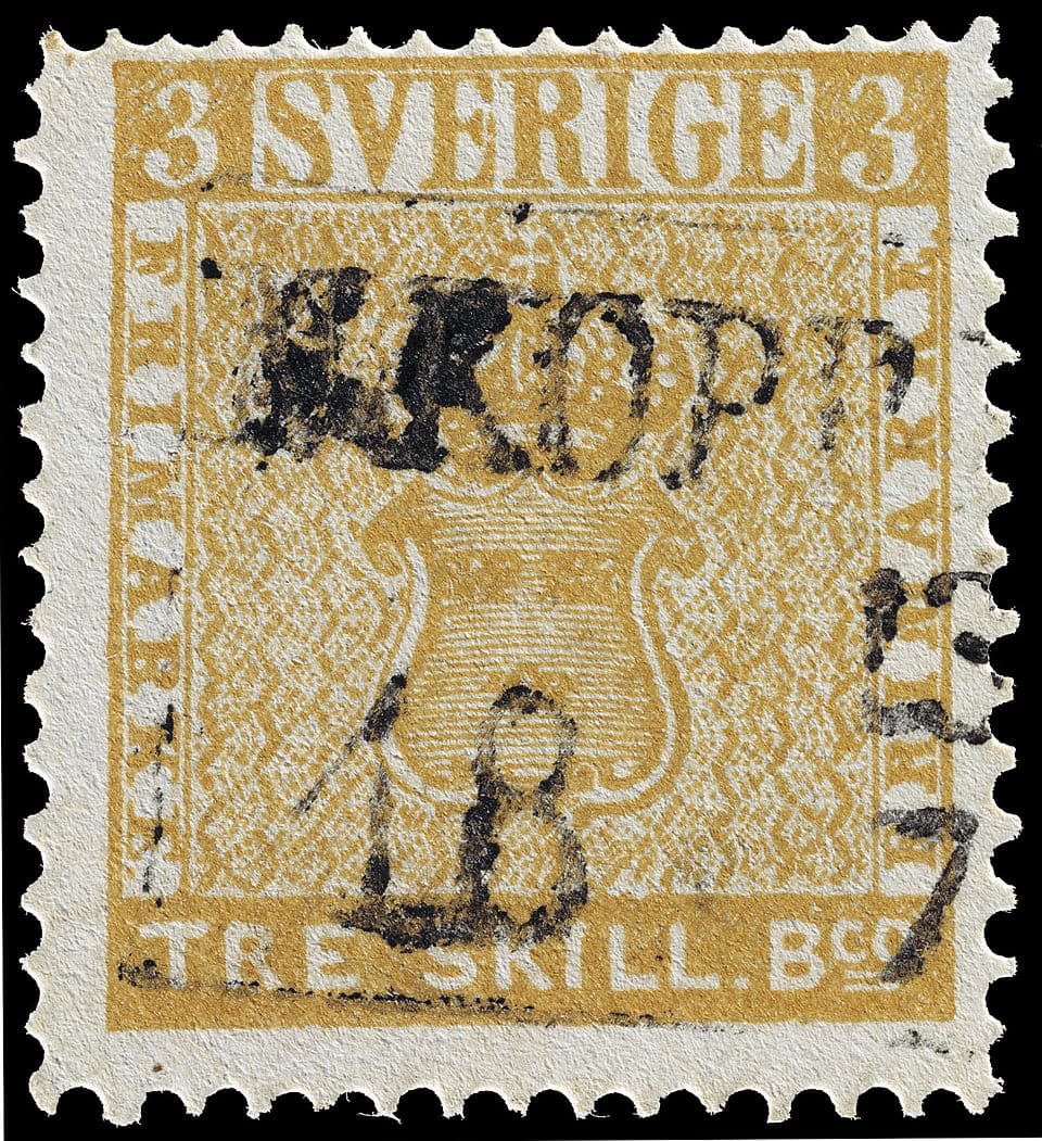 Treskilling Yellow stamp — rare Swedish stamp error from 1855